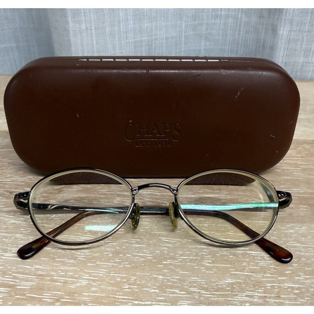 Vintage Chaps Ralph Lauren Oval Eyeglasses Gunmetal Metal Frame 135mm w Case